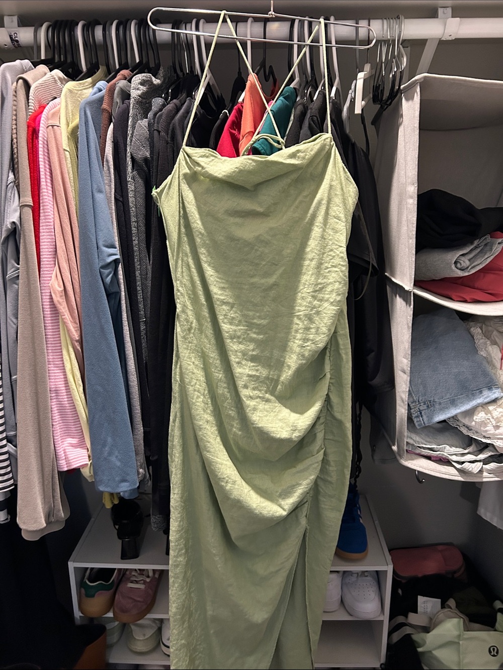 Zara Light Sage Spaghetti-Strap Maxi Dress